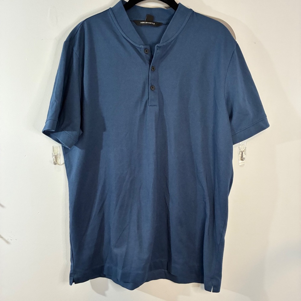 Mercer+Mettle‎ Mens Button Blue Band Blade Stretch Gold Henley Short Sleeve SZ-L
